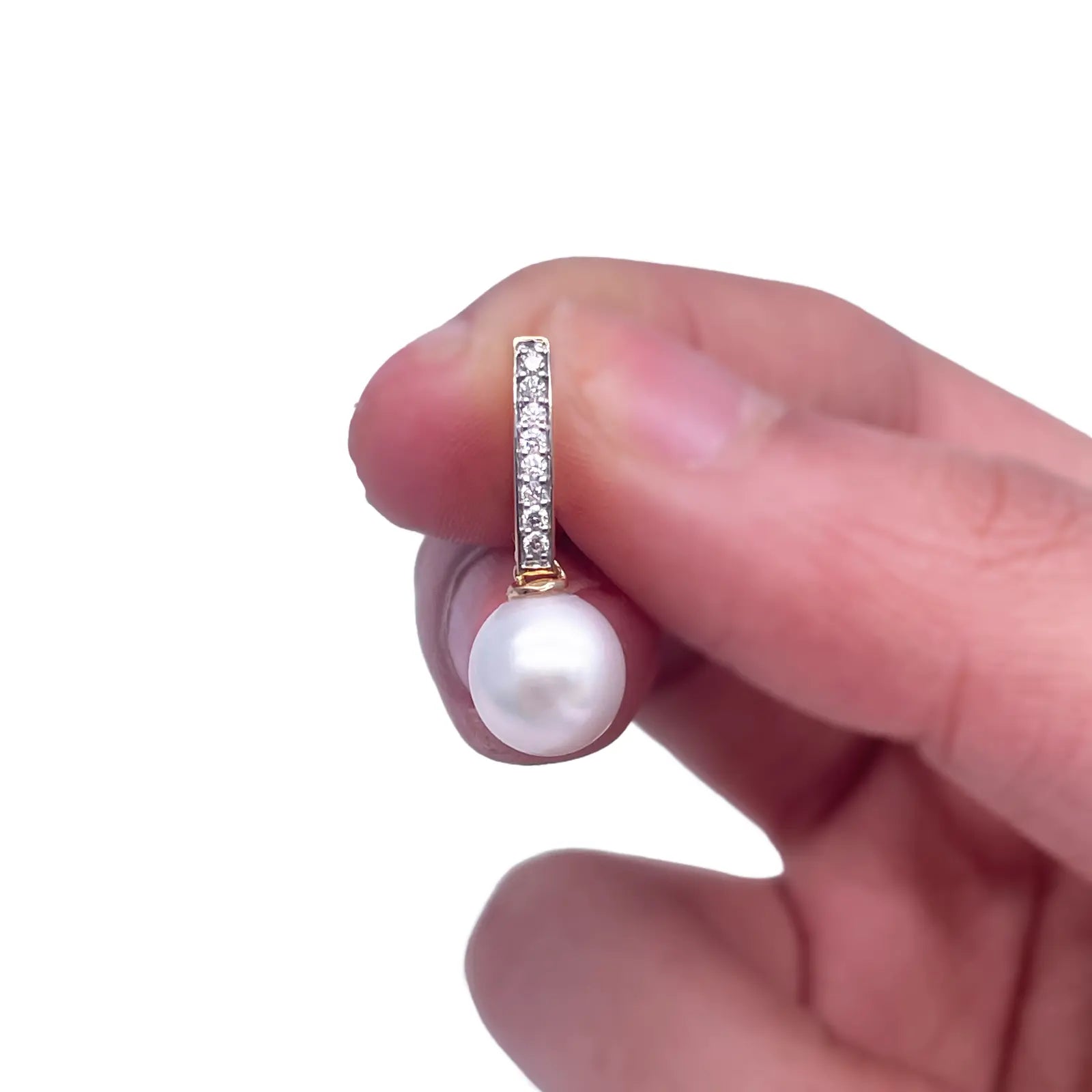 18ct Yellow Gold Freshwater Pearl & Diamonds Drop Hoop Huggie Earrings 0.10cts 