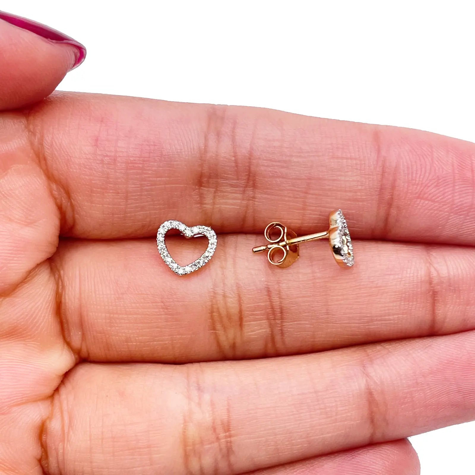 18ct Yellow Gold Heart Natural Diamond Stud Earrings 0.12ct 