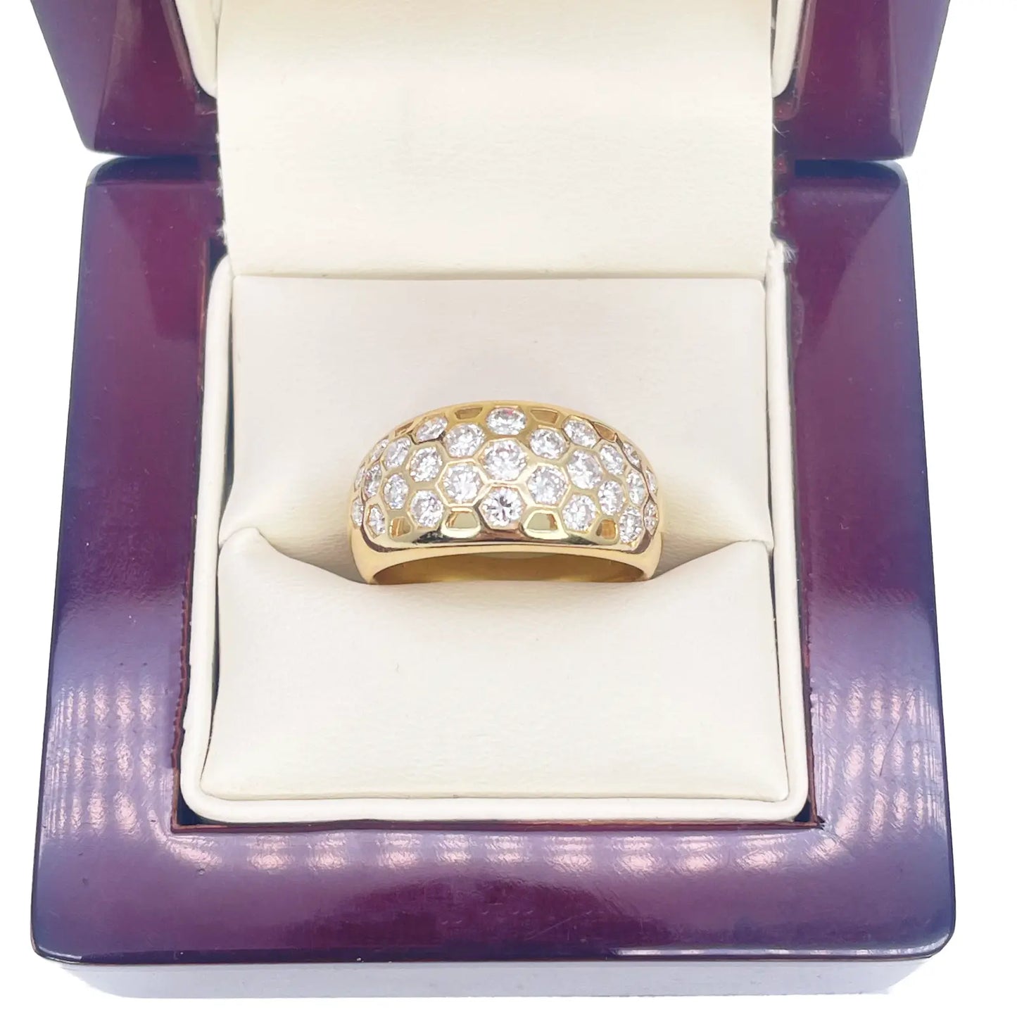 18ct Yellow Gold Honeycomb Design Diamond Ring Rubover Set 1.45ct  Diamond Ring