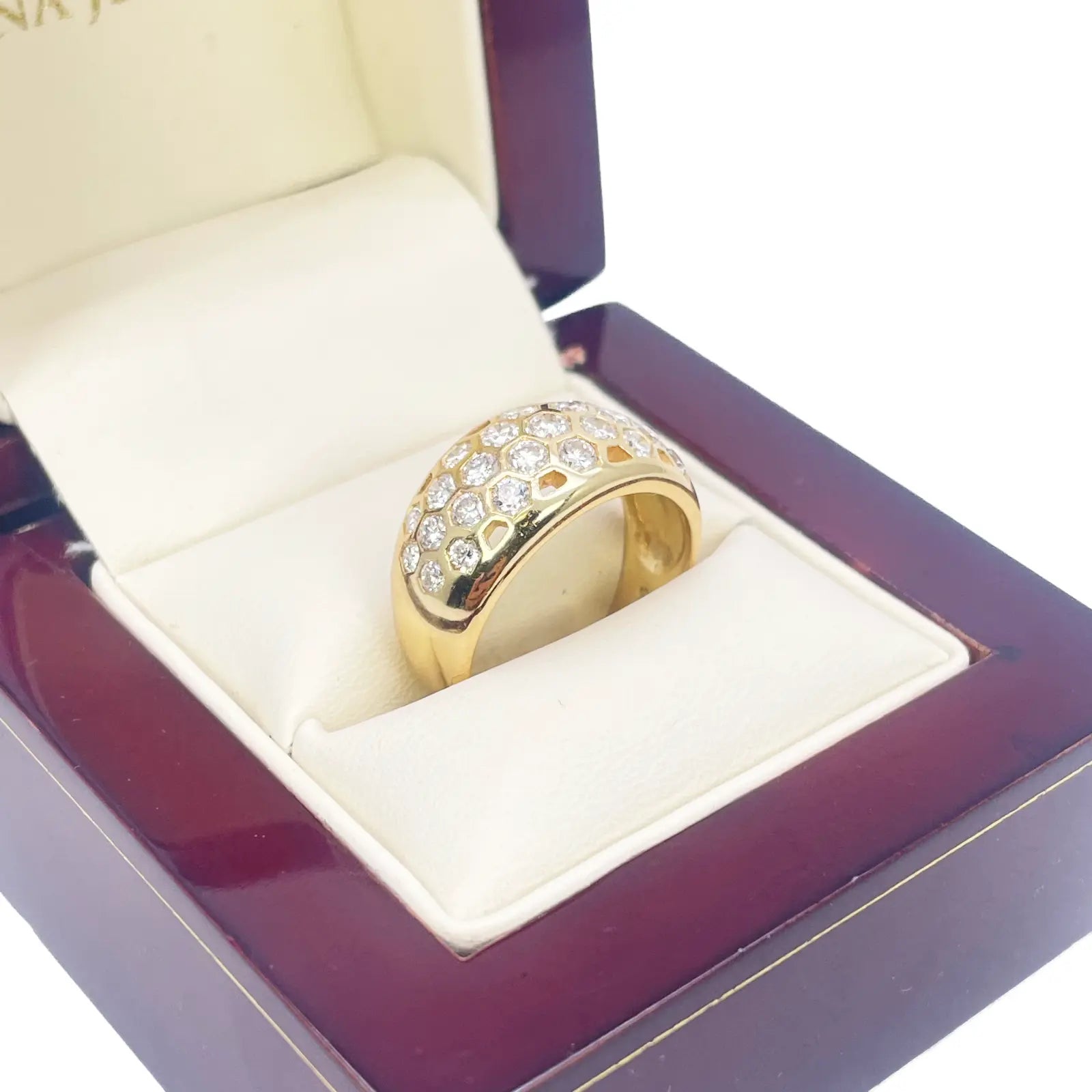 18ct Yellow Gold Honeycomb Design Diamond Ring Rubover Set 1.45ct  Diamond Ring
