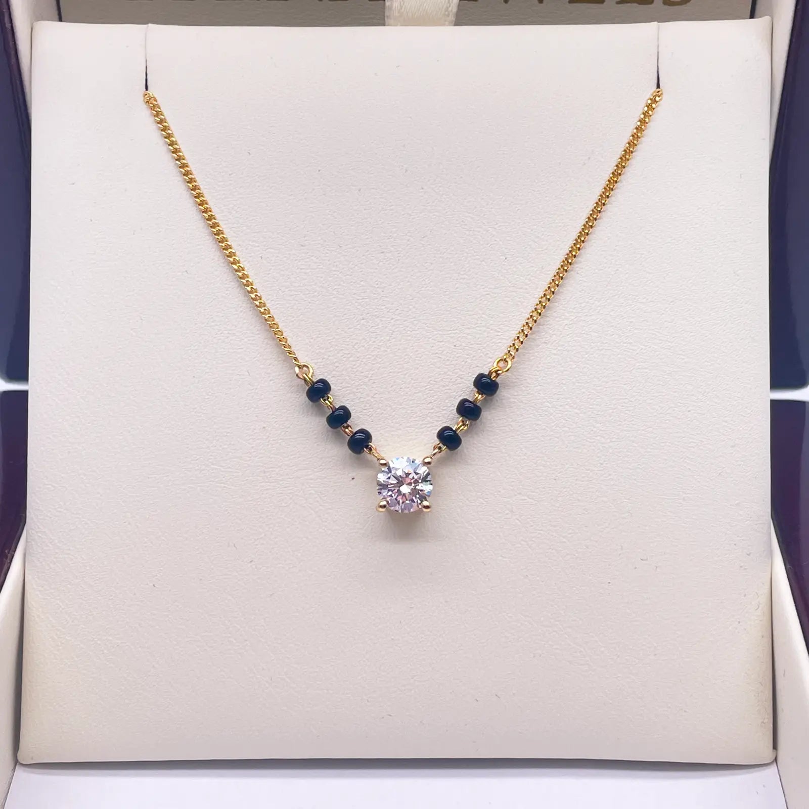 18ct Yellow Gold Lab Grown Diamond 0.70ct Black Beads Solitaire Mangalsutra Necklace  Mangalsutra Chains