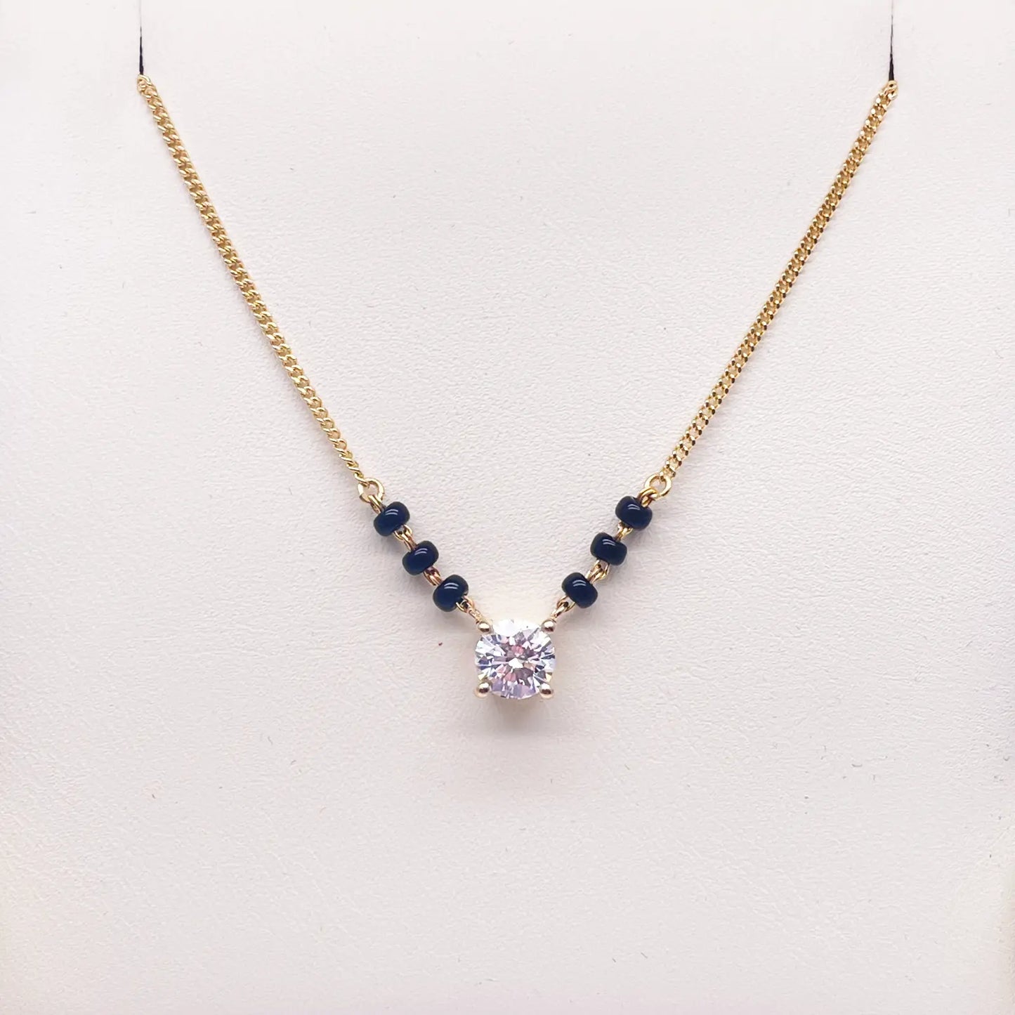 18ct Yellow Gold Lab Grown Diamond 0.70ct Black Beads Solitaire Mangalsutra Necklace  Mangalsutra Chains