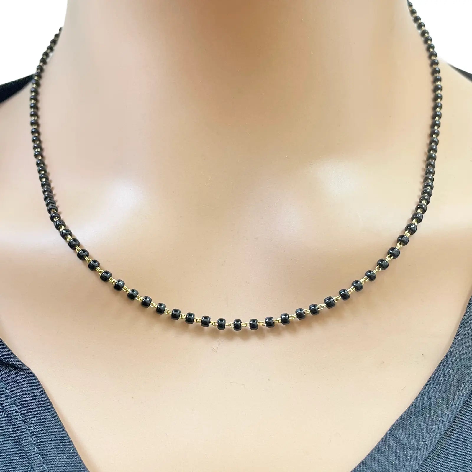 18ct Yellow Gold Mangalsutra Chain Black Beaded Necklace 18 inches 2.7mm Width¬† Mangalsutra Chains