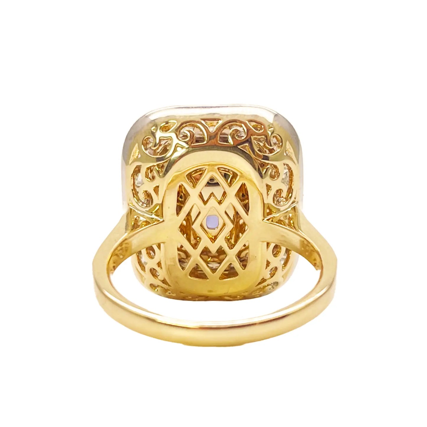 18ct Yellow Gold Natural Blue Sapphire Diamond Rectangular Cushion Ring 10.7ct  Diamond Ring