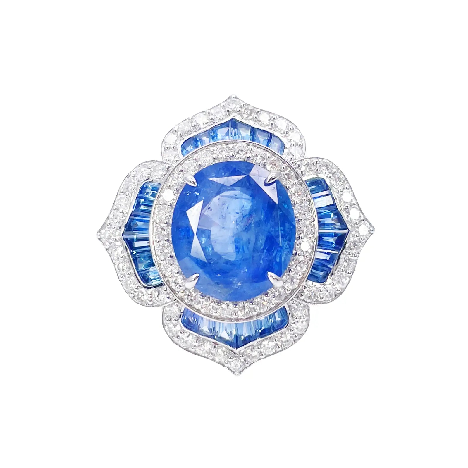 18ct Yellow Gold Natural Blue Sapphire & Diamond Floral Cocktail Ring 10.69ct  Diamond Ring