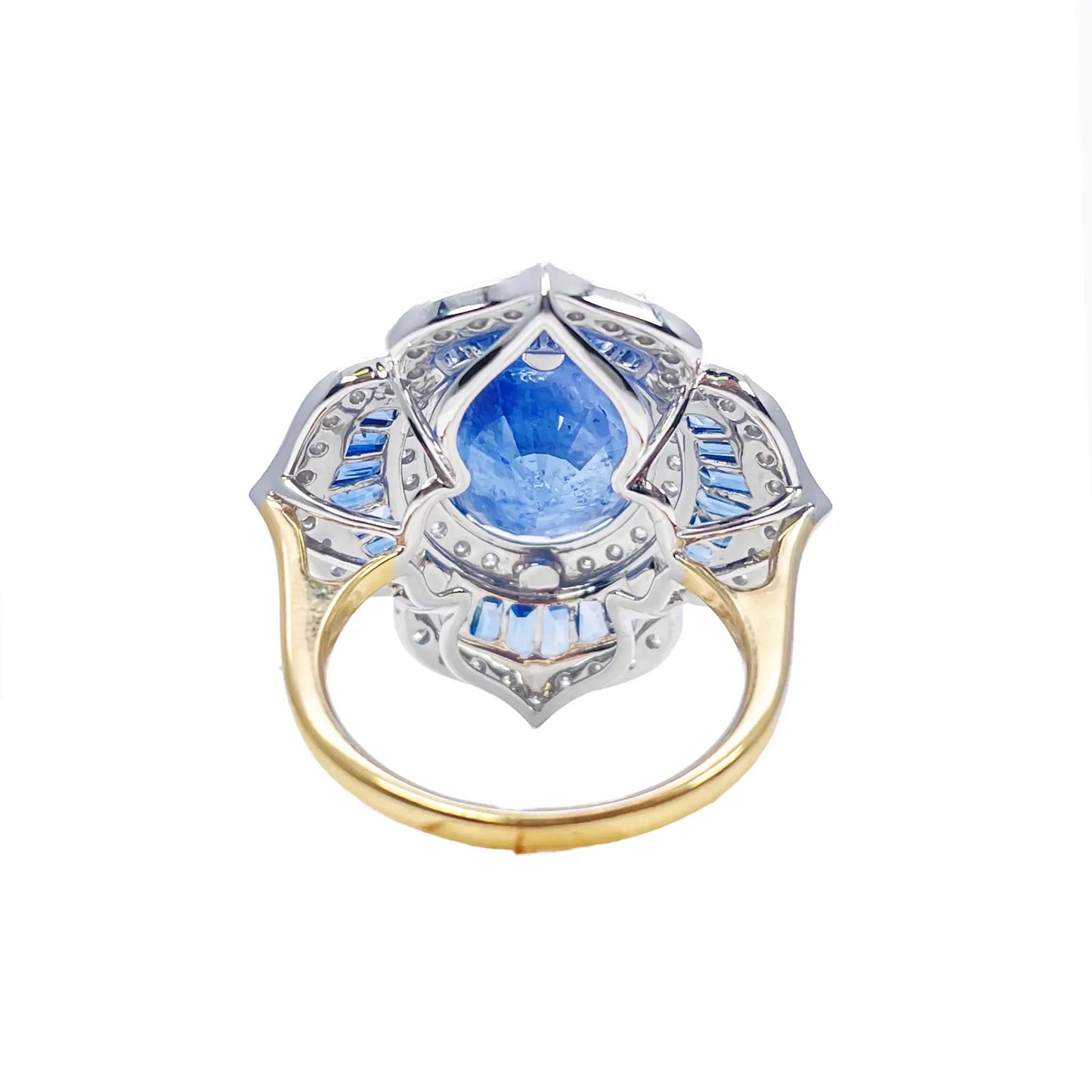 18ct Yellow Gold Natural Blue Sapphire & Diamond Floral Cocktail Ring 10.69ct  Diamond Ring