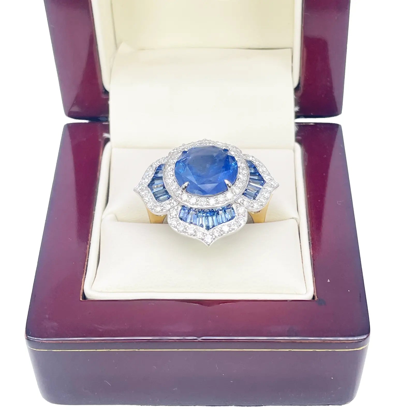 18ct Yellow Gold Natural Blue Sapphire & Diamond Floral Cocktail Ring 10.69ct  Diamond Ring