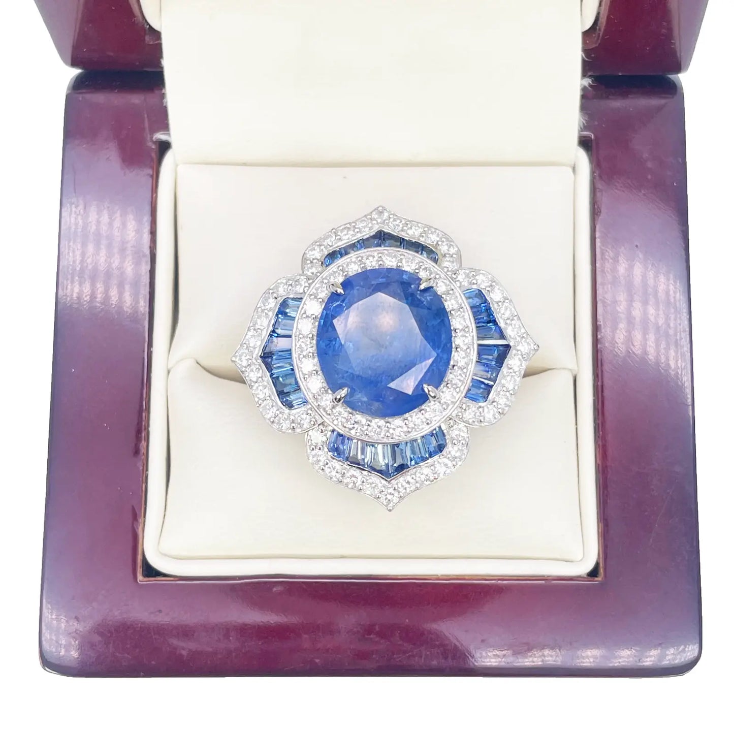 18ct Yellow Gold Natural Blue Sapphire & Diamond Floral Cocktail Ring 10.69ct  Diamond Ring
