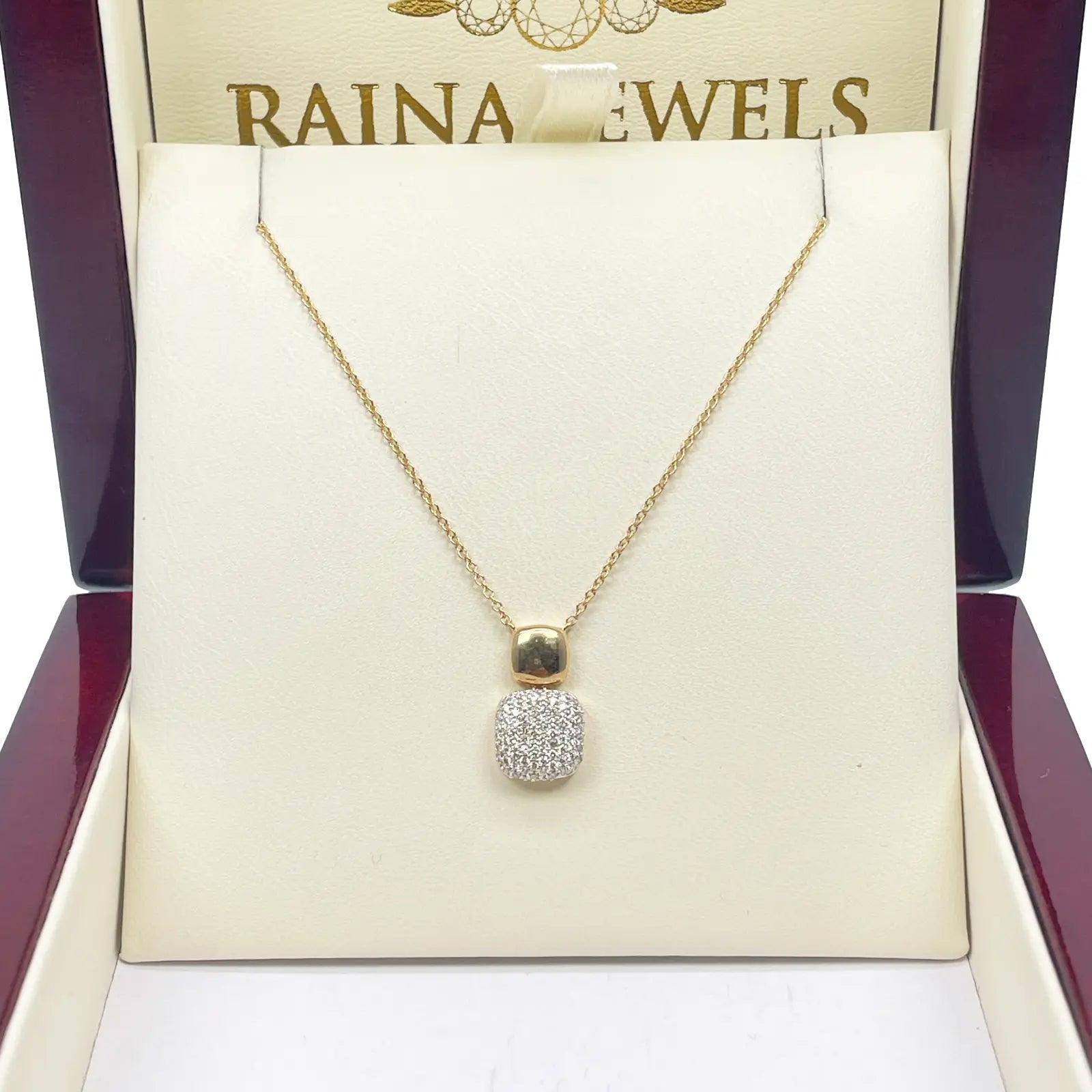 18ct Yellow Gold Natural Diamond 0.27ct Cluster Square Pendant Necklace 18''inch 