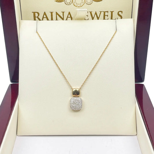18ct Yellow Gold Natural Diamond 0.27ct Cluster Square Pendant Necklace 18''inch 