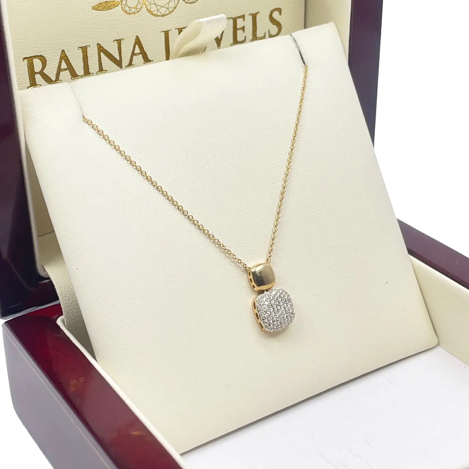 18ct Yellow Gold Natural Diamond 0.27ct Cluster Square Pendant Necklace 18''inch 