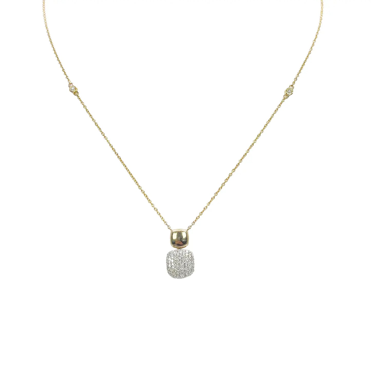 18ct Yellow Gold Natural Diamond 0.27ct Cluster Square Pendant Necklace 18''inch 