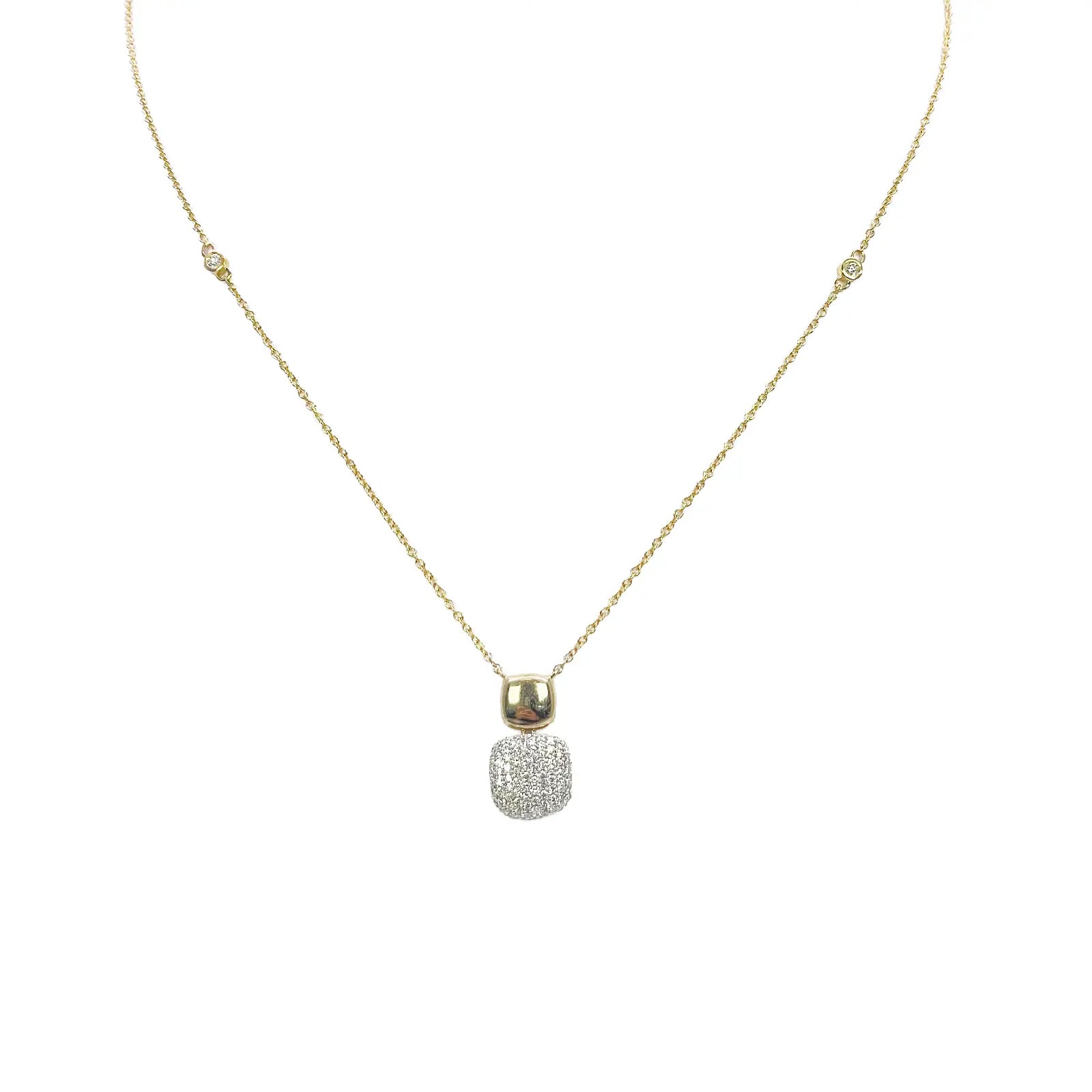 18ct Yellow Gold Natural Diamond 0.27ct Cluster Square Pendant Necklace 18''inch 