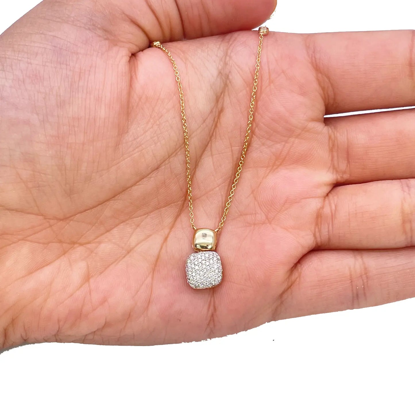 18ct Yellow Gold Natural Diamond 0.27ct Cluster Square Pendant Necklace 18''inch 