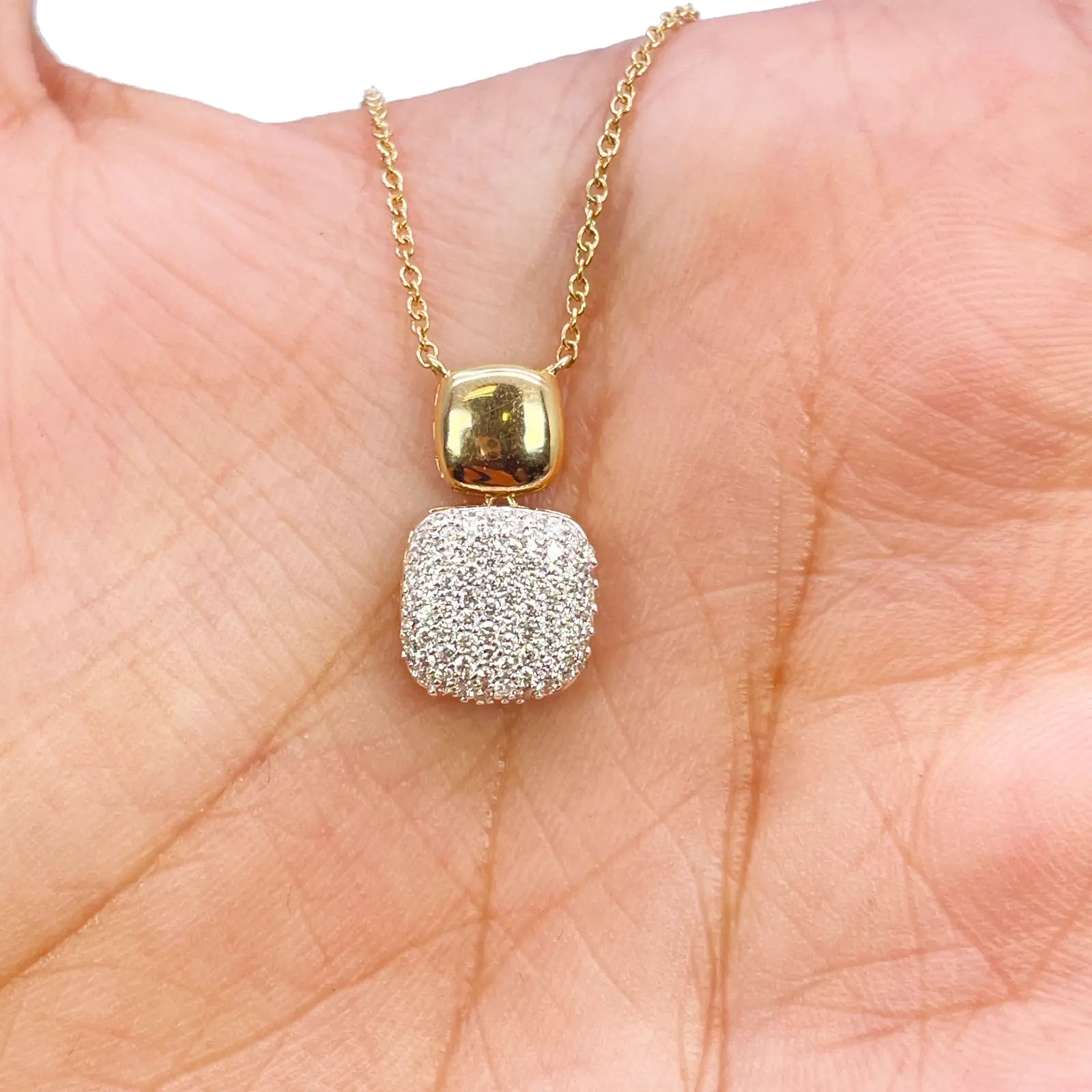 18ct Yellow Gold Natural Diamond 0.27ct Cluster Square Pendant Necklace 18''inch 