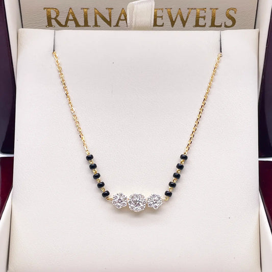 18ct Yellow Gold Natural Diamond 0.57ct Floral Pendant Mangalsutra Necklace Hallmarked  Mangalsutra Chains