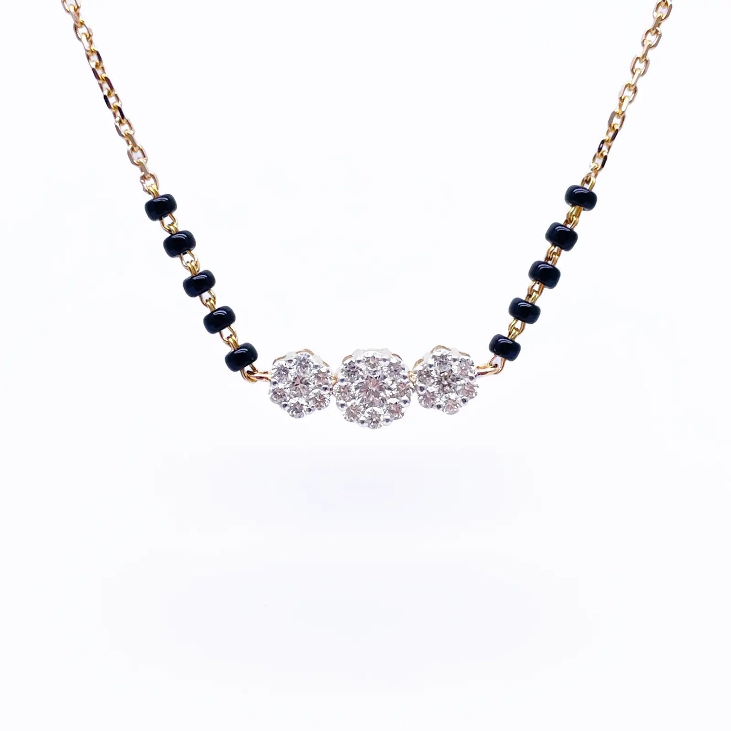 18ct Yellow Gold Natural Diamond 0.57ct Floral Pendant Mangalsutra Necklace Hallmarked  Mangalsutra Chains