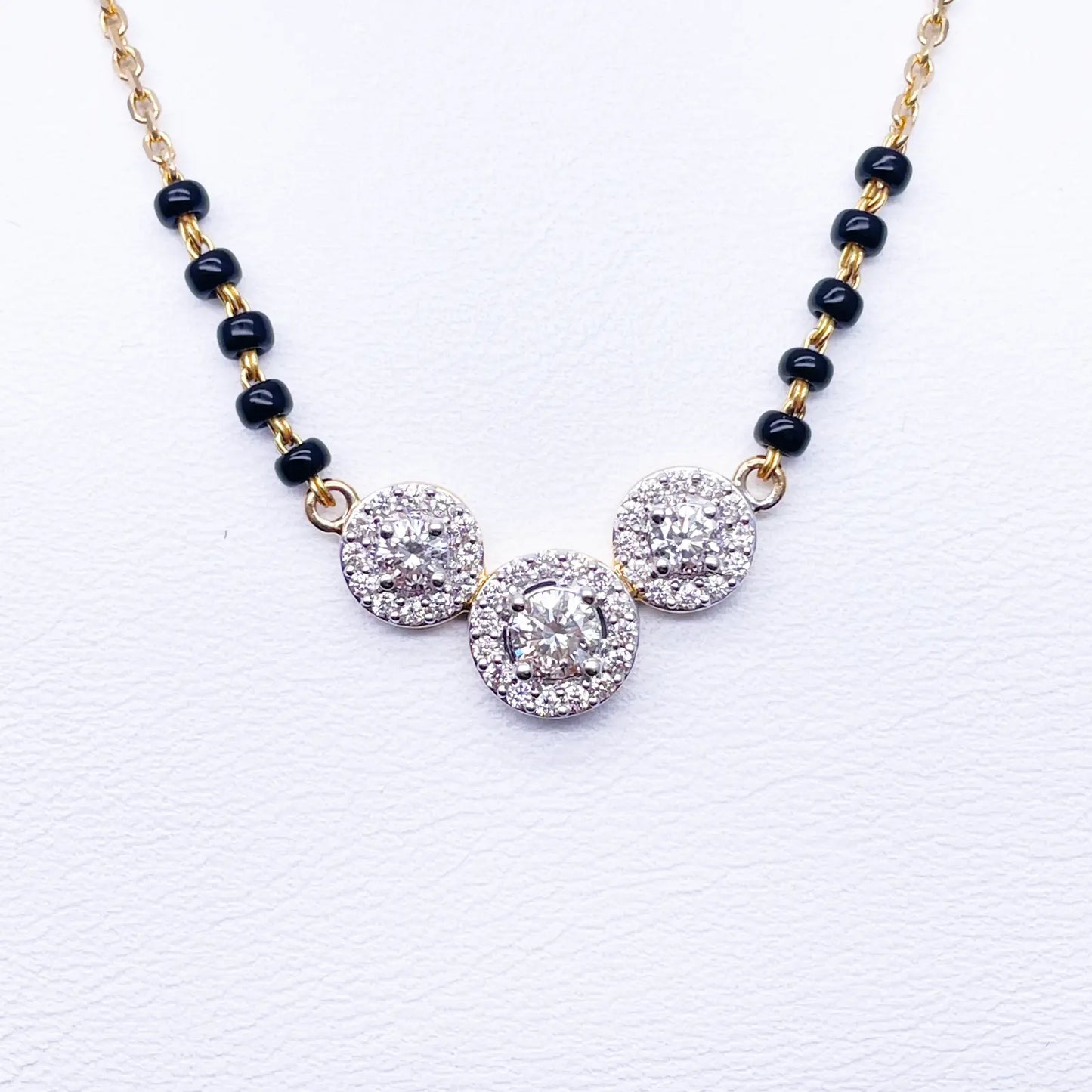 18ct Yellow Gold Natural Diamond 0.62ct Triple Halo Pendant Mangalsutra Necklace Hallmarked  Mangalsutra Chains