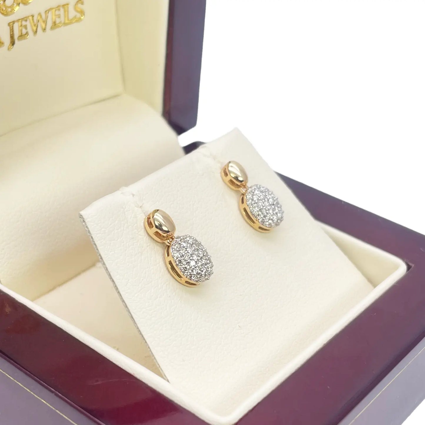 18ct Yellow Gold Natural Diamond Oval Drop/Dangle Stud Earrings 0.30ct 