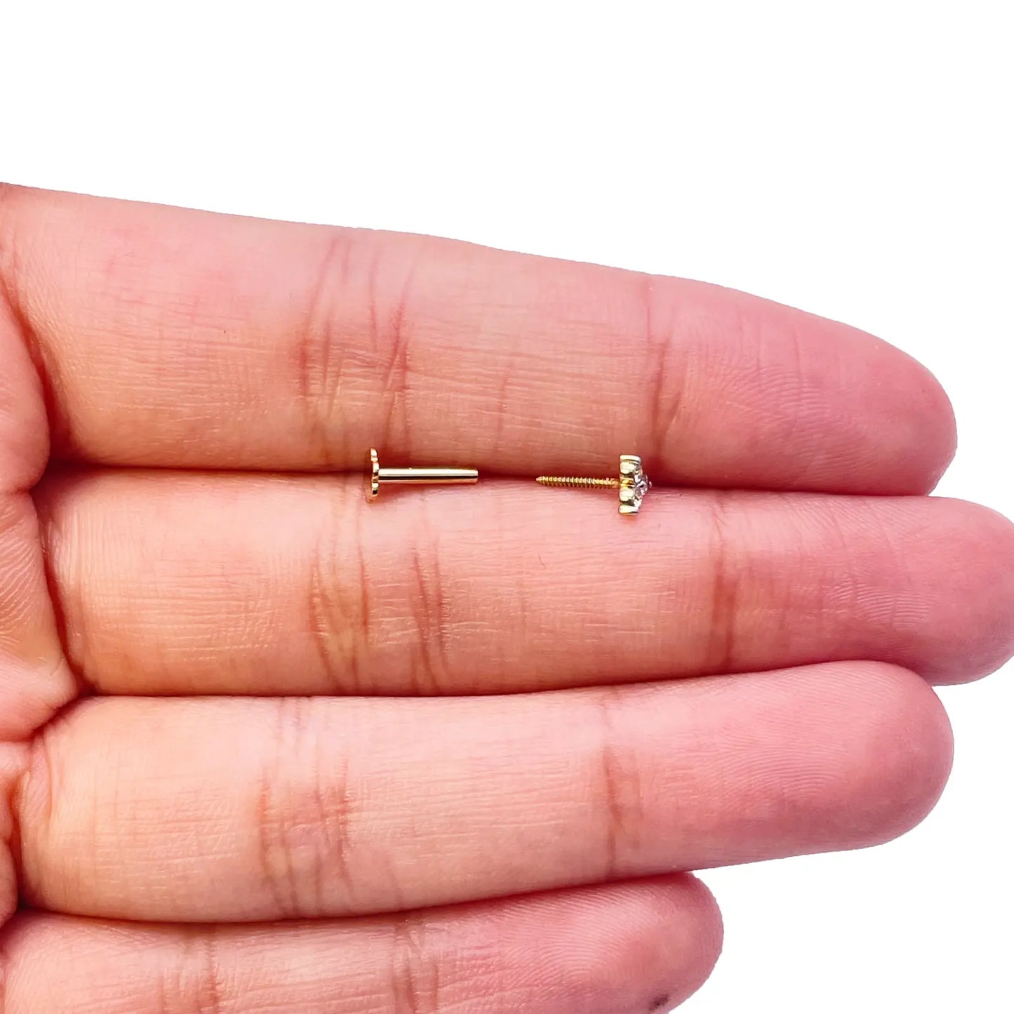 18ct Yellow Gold Natural Round Diamond Three Stone Nose Stud 0.05ct 