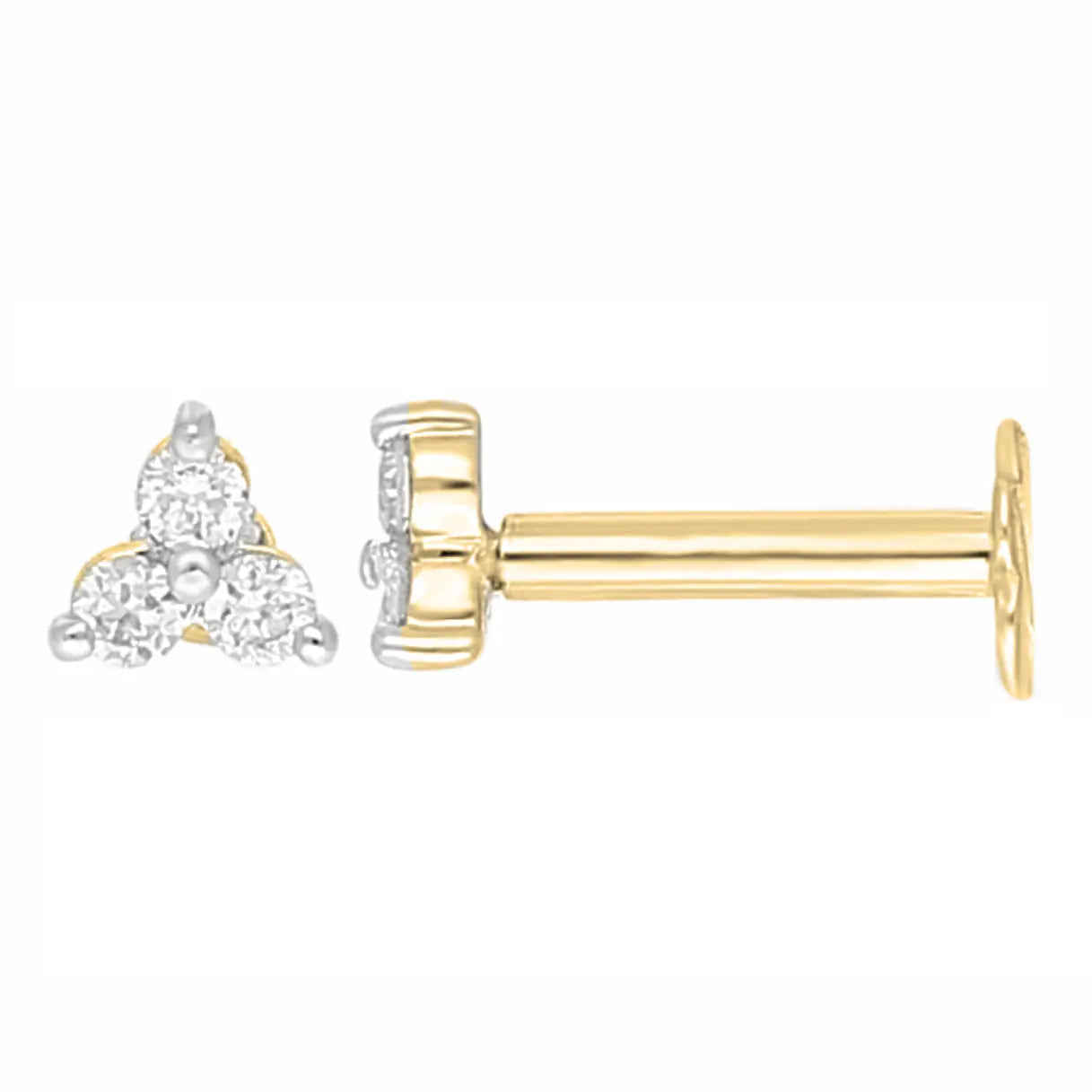 18ct Yellow Gold Natural Round Diamond Three Stone Nose Stud 0.05ct 