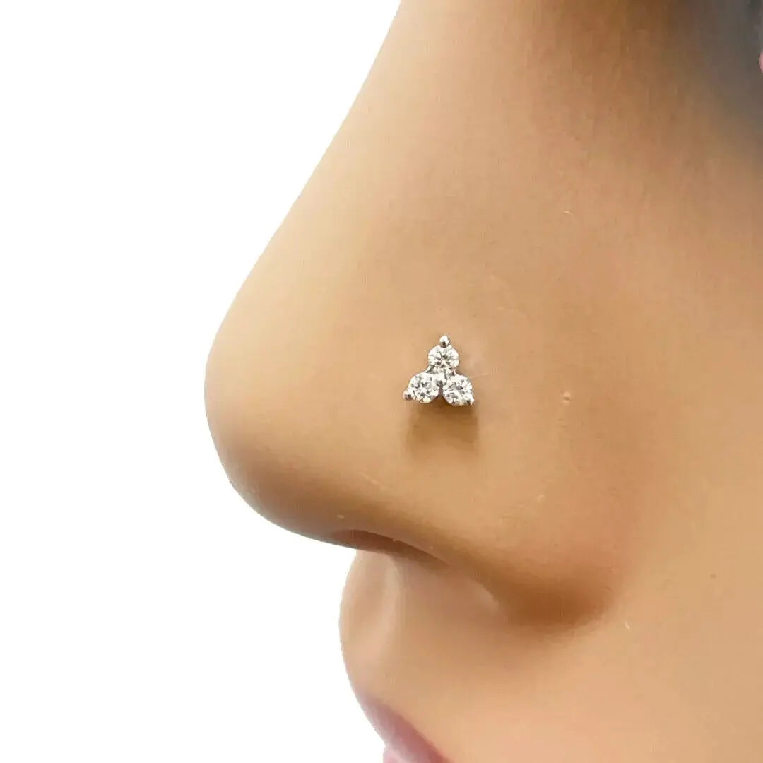 18ct Yellow Gold Natural Round Diamond Three Stone Nose Stud 0.05ct