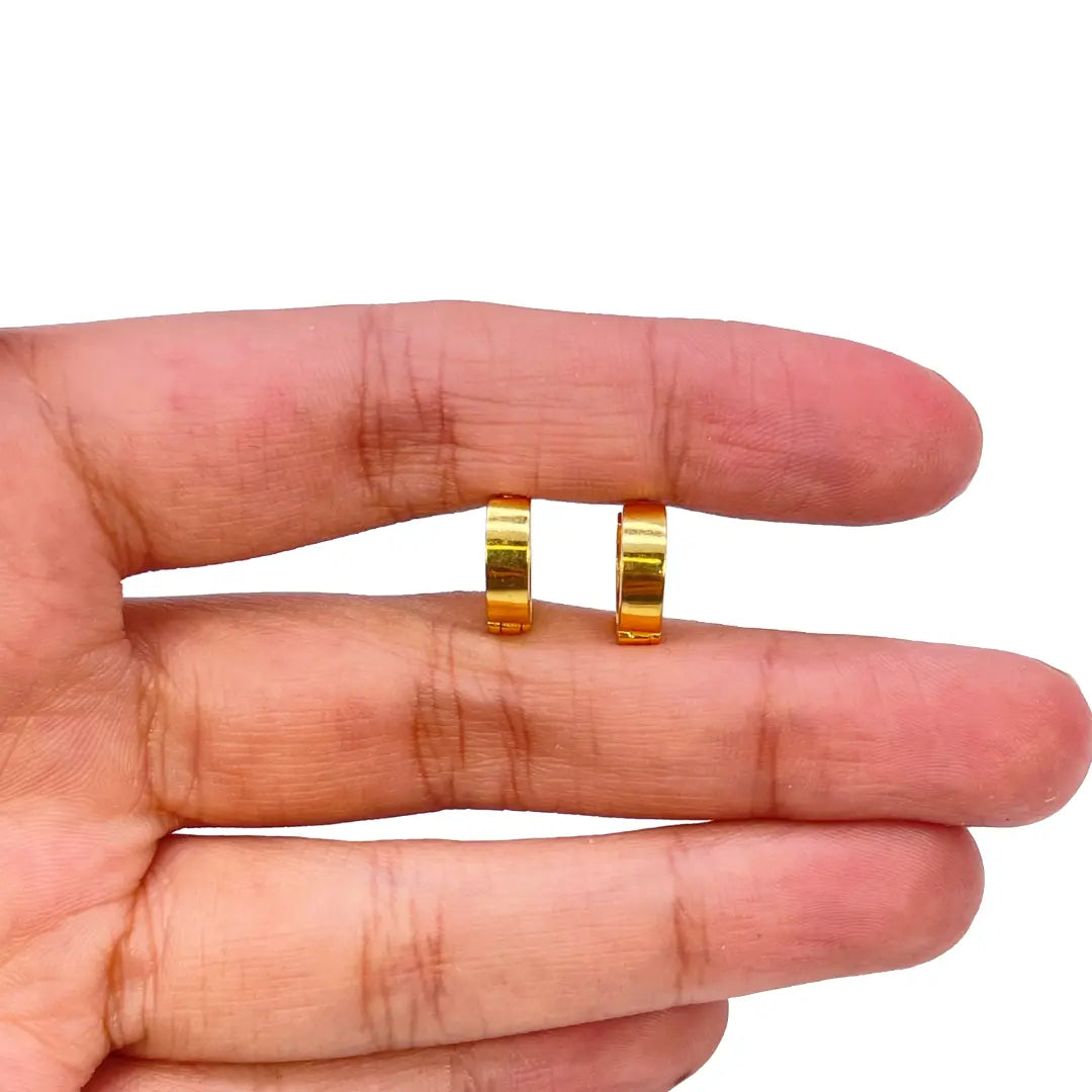 18ct Yellow Gold Pair Of High Polished Thick Hoop Huggie Earrings 8.5mm Diameter 