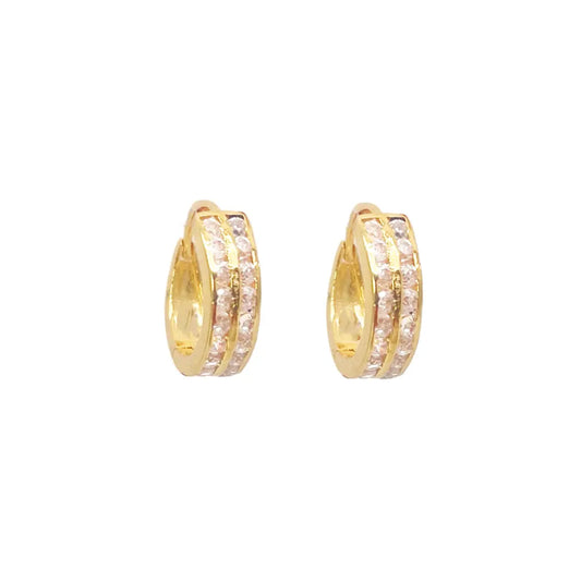 18ct Yellow Gold Pair Of Two Row Cubic Zirconia Hoop Huggie Earrings 8.4mm Diameter 