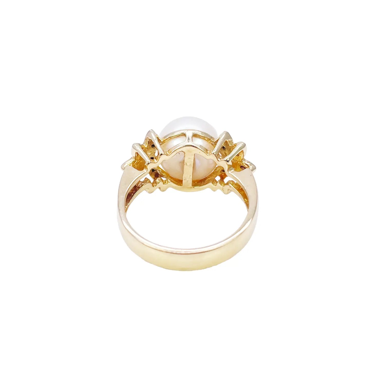 18ct Yellow Gold Pre-Owned Cubic Zirconia & Freshwater Pearl Elegant Vintage Floral Ring 