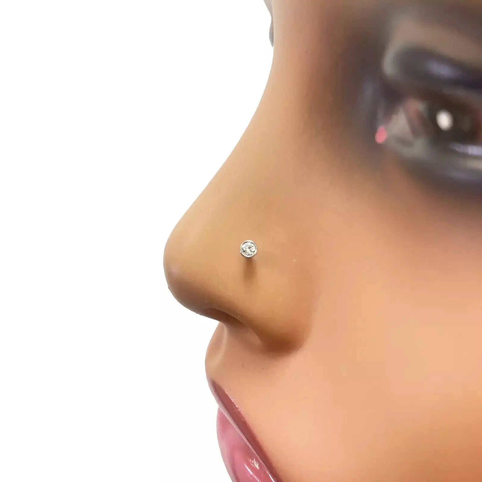 18ct Yellow & White Gold Diamond Bezel Nose Stud Pin 0.02ct 