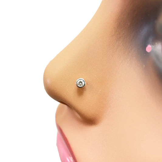 18ct Yellow & White Gold Diamond Bezel Nose Stud Pin 0.05ct 