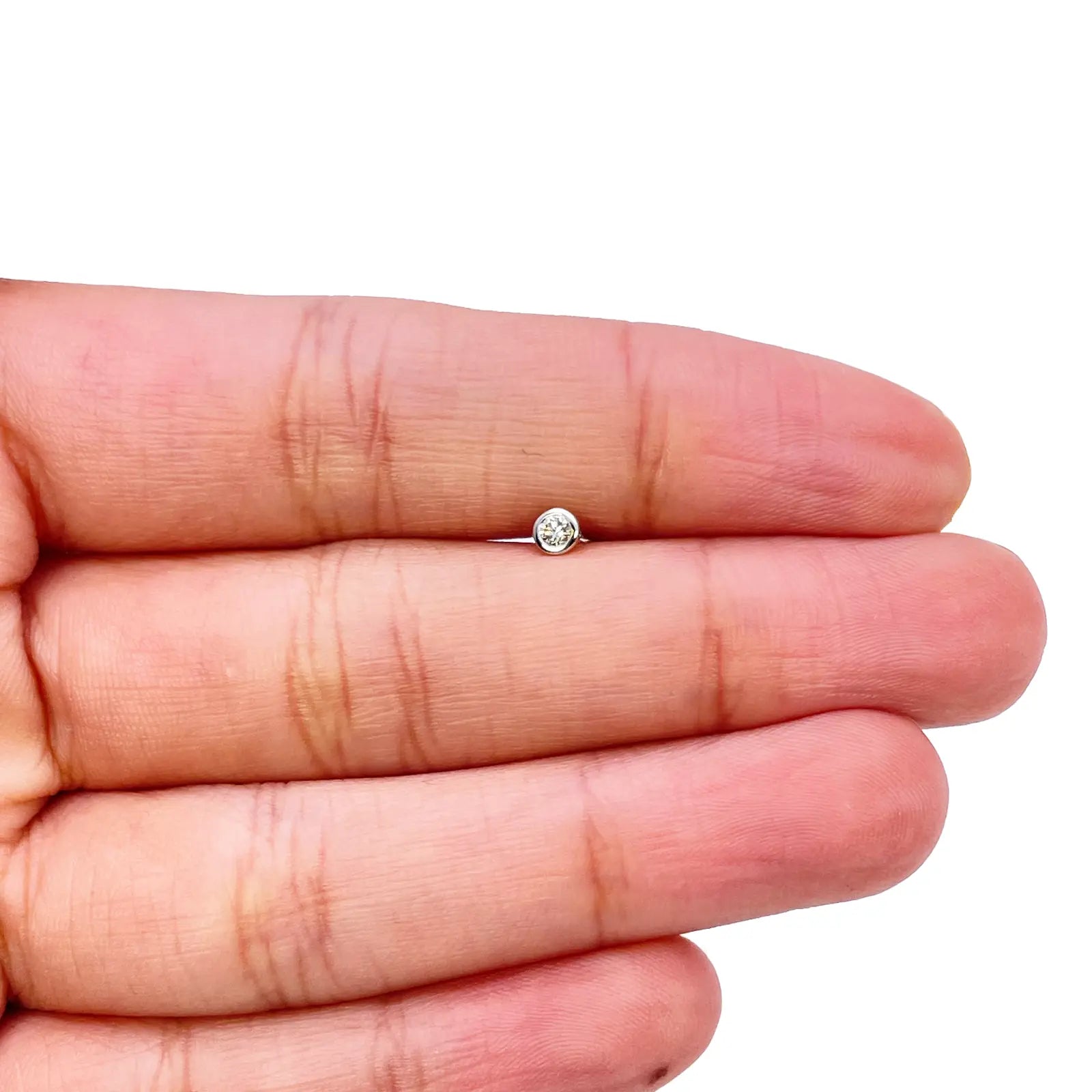 18ct Yellow & White Gold Diamond Bezel Nose Stud Pin 0.05ct 