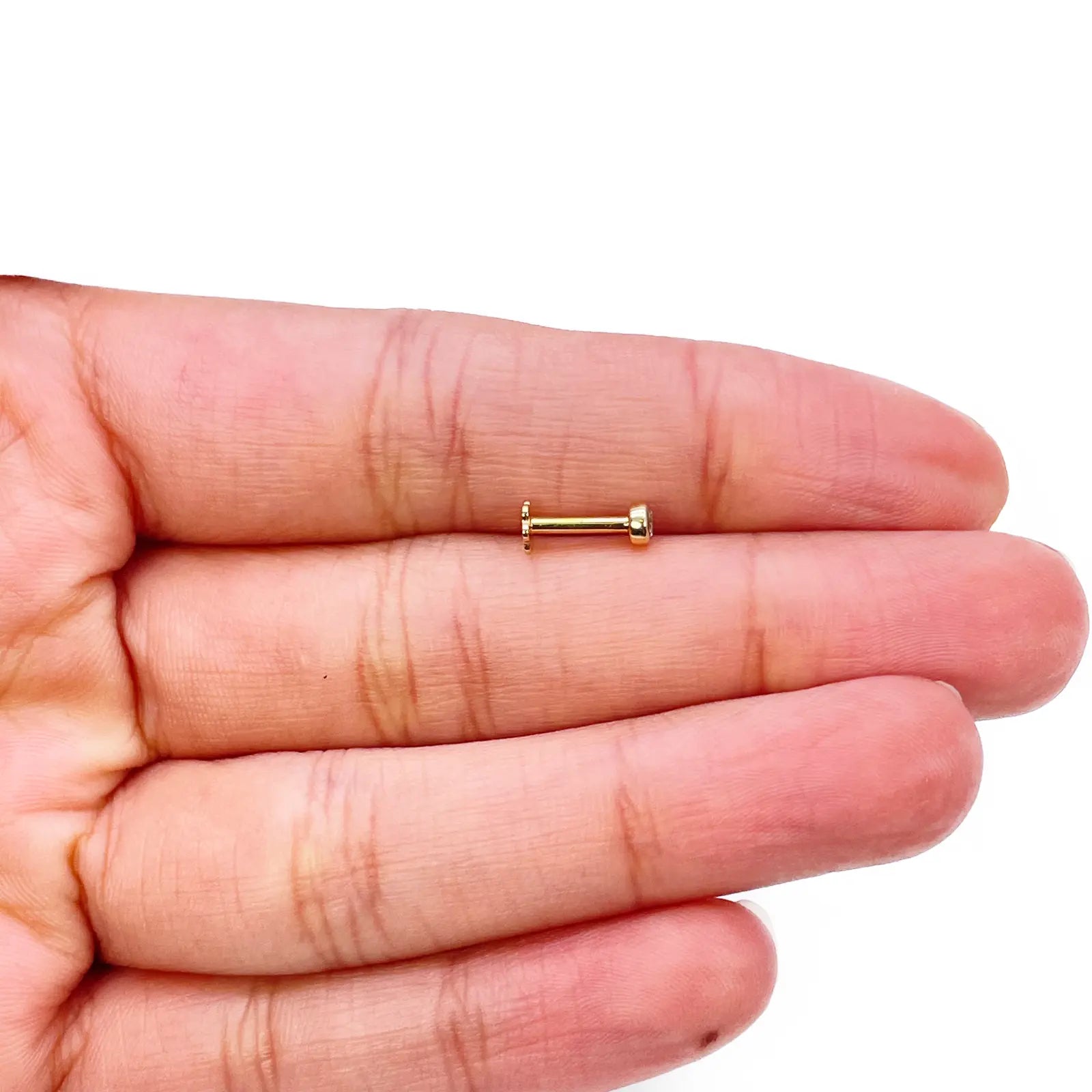 18ct Yellow & White Gold Diamond Bezel Nose Stud Pin 0.05ct 