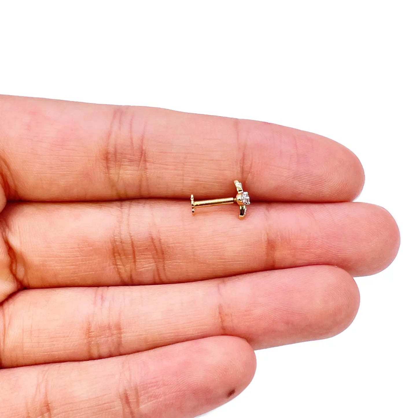 18ct Yellow, White or Rose Gold Natural Round Diamond Five Stone Flower Nose Stud 0.07ct 