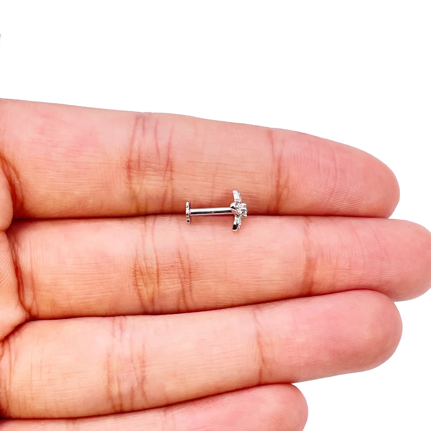 18ct Yellow, White or Rose Gold Natural Round Diamond Five Stone Flower Nose Stud 0.07ct 