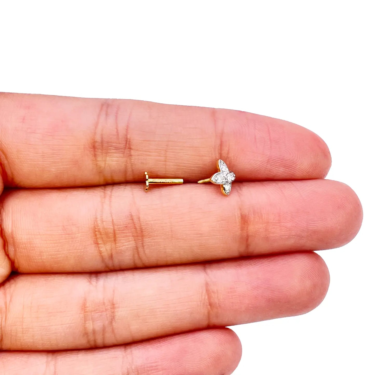 18ct Yellow, White or Rose Gold Natural Round Diamond Five Stone Flower Nose Stud 0.07ct 