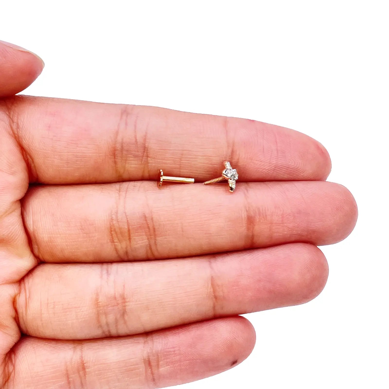 18ct Yellow, White or Rose Gold Natural Round Diamond Five Stone Flower Nose Stud 0.07ct 