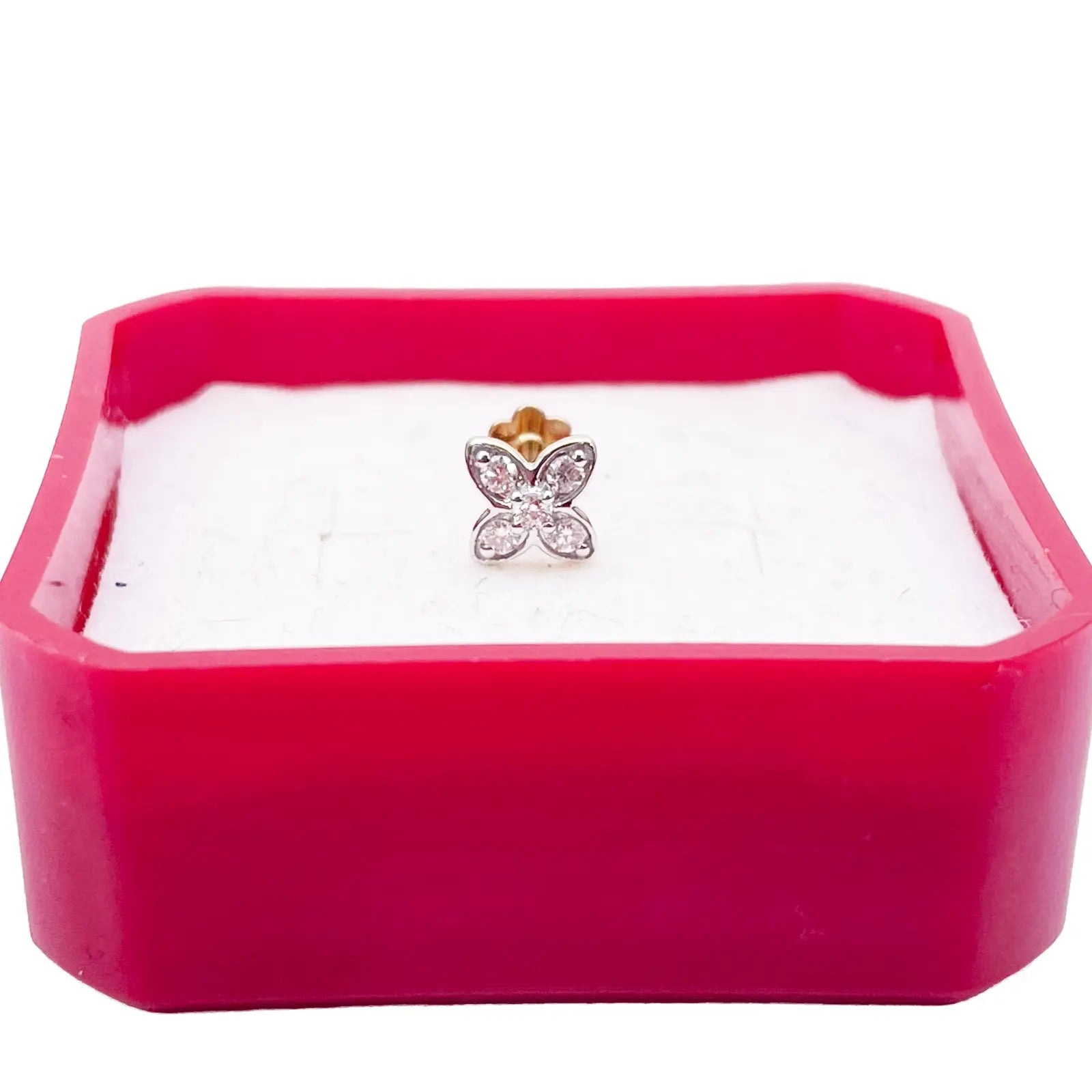 18ct Yellow, White or Rose Gold Natural Round Diamond Five Stone Flower Nose Stud 0.07ct 