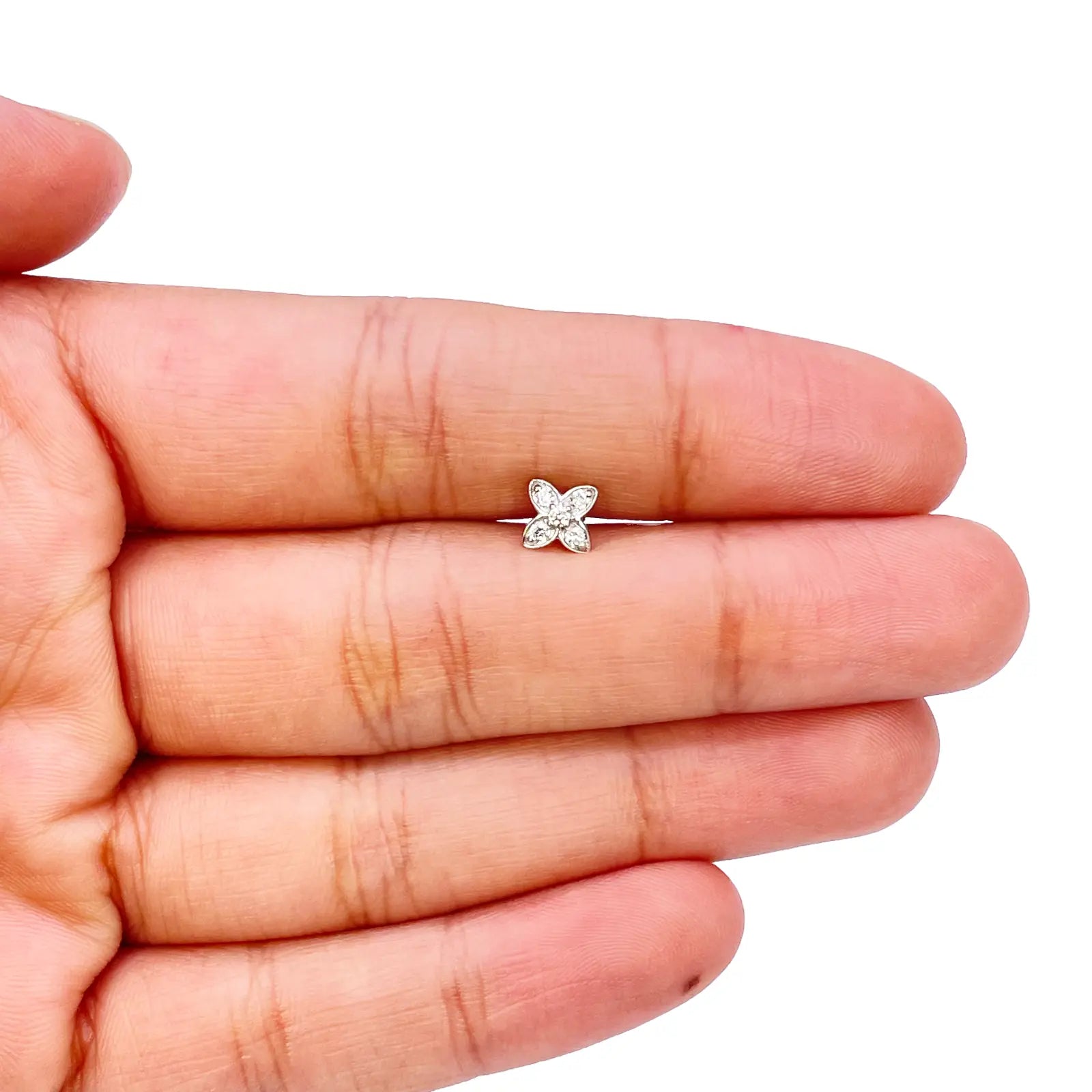 18ct Yellow, White or Rose Gold Natural Round Diamond Five Stone Flower Nose Stud 0.07ct 