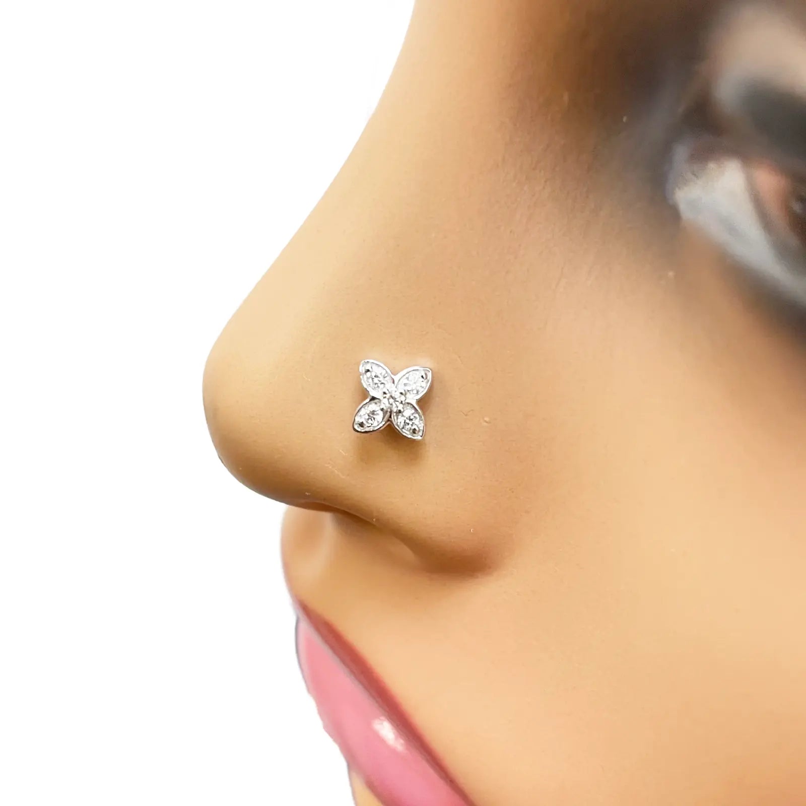 18ct Yellow, White or Rose Gold Natural Round Diamond Five Stone Flower Nose Stud 0.07ct 