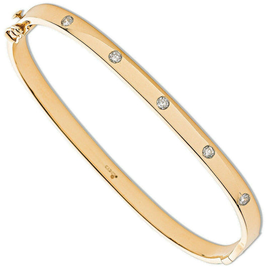 9Carat Yellow Gold Five Round Diamond  Bangle 0.20 carat