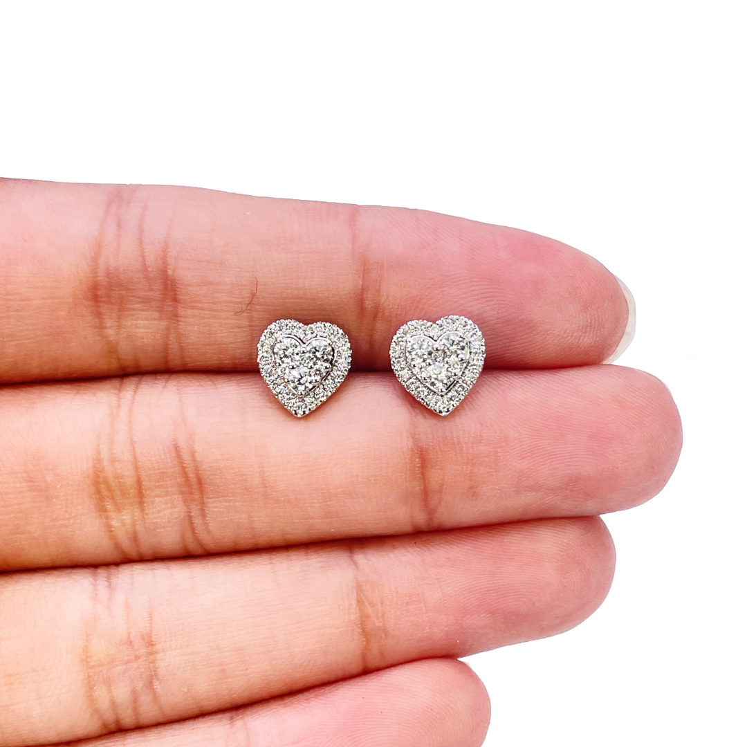 18ct White Gold Round Diamond Heart Cluster Stud Earrings 0.40ct