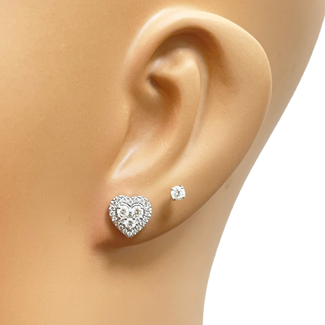 18ct White Gold Round Diamond Heart Cluster Stud Earrings 0.40ct