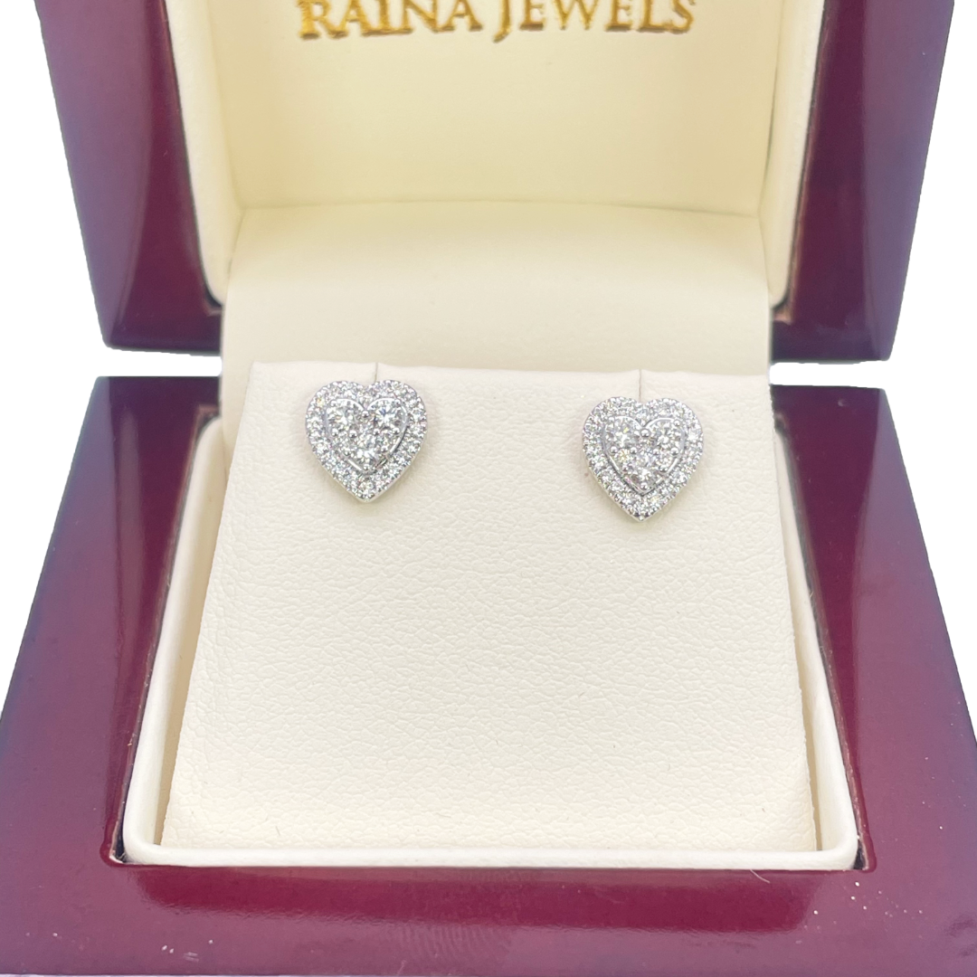 18ct White Gold Round Diamond Heart Cluster Stud Earrings 0.40ct