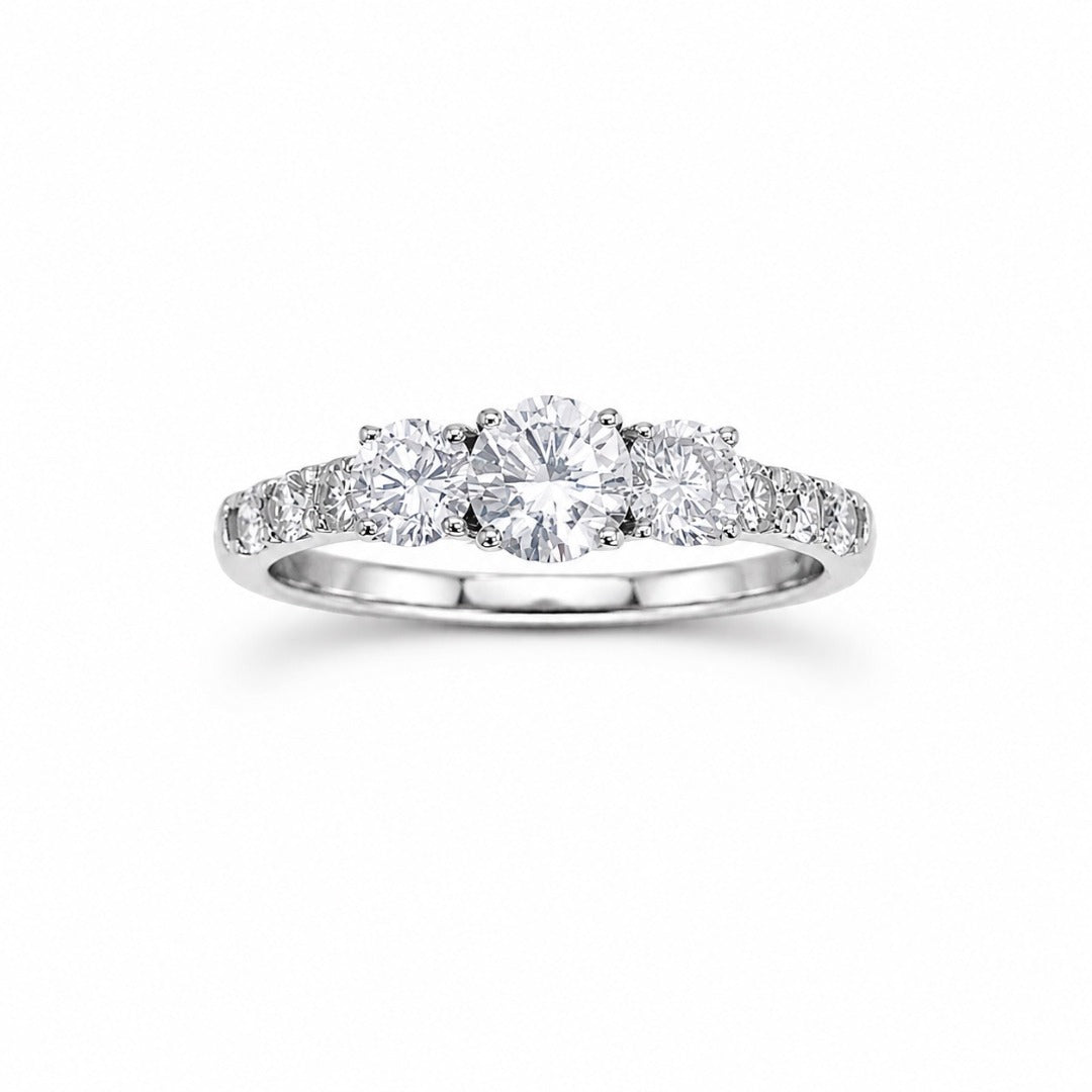 18ct White Gold Natural Diamond 0.95ct Trilogy Pave Shoulder Engagement Ring