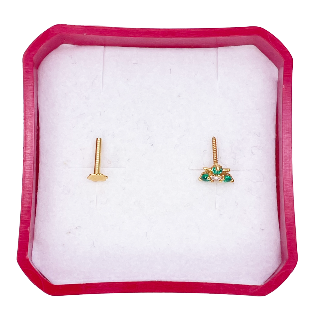 22ct Yellow Gold Green Cubic Zirconia Claw Set Nose Stud