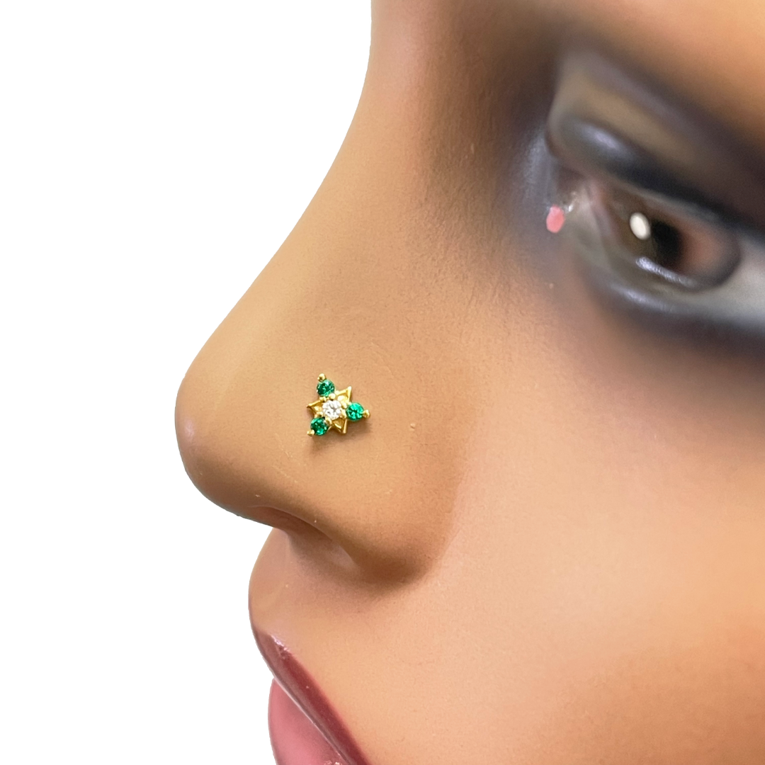 22ct Yellow Gold Green Cubic Zirconia Claw Set Nose Stud