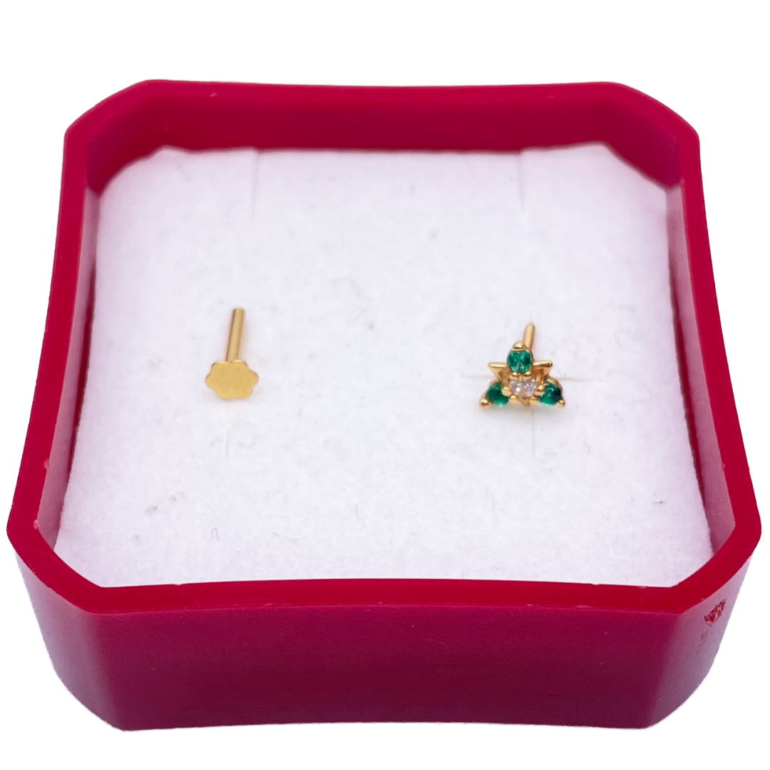 22ct Yellow Gold Green Cubic Zirconia Claw Set Nose Stud