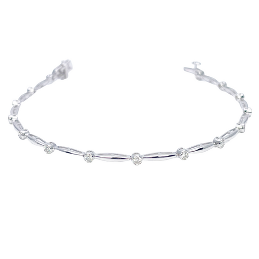 18ct White Gold Round Natural Diamond Bamboo Bracelet 0.55ct 7 Inches