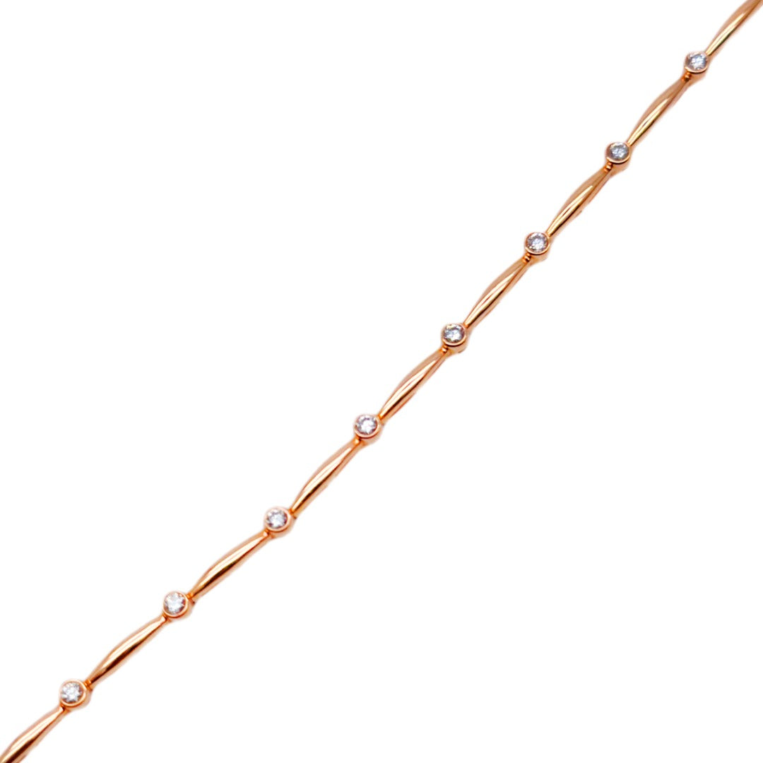 18ct Rose Gold Round Natural Diamond Bamboo Bracelet 0.50ct 7 Inches  Diamond Bracelet